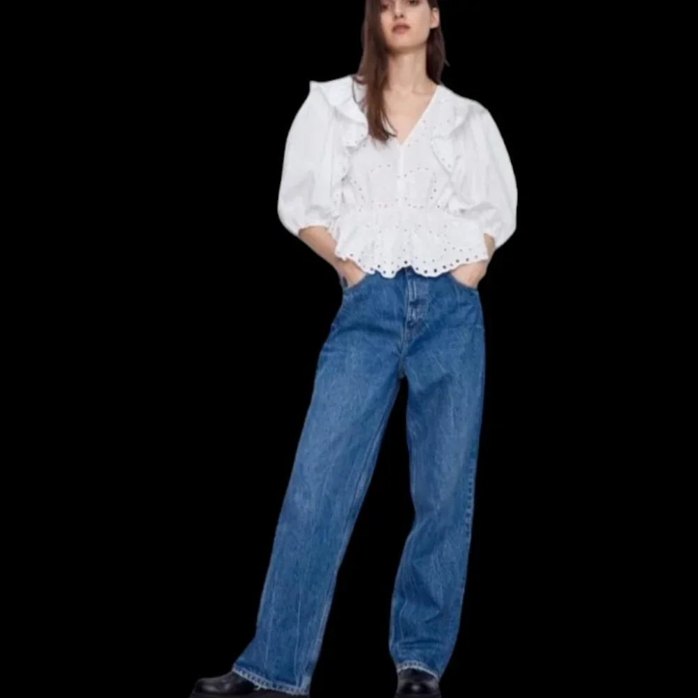 Zara White Poplin Eyelet Puff Top - Picture 5 of 9